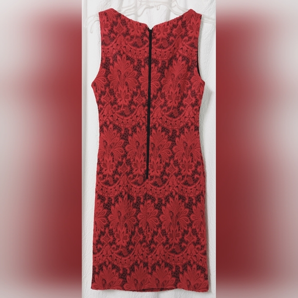 Alice + Olivia Womens Donovan Fitted Lace Dress Red Black Lined - Picture 2 of 9